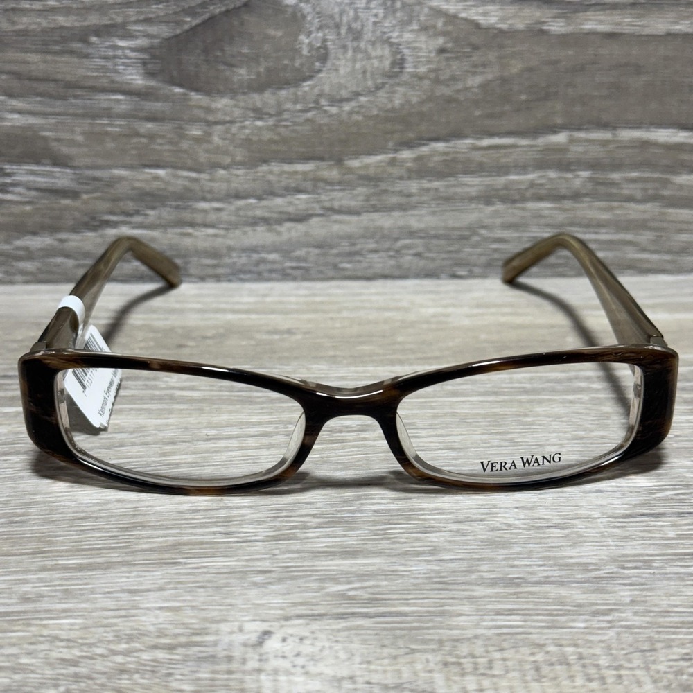 Vera Wang Eyeglasses V355 HN Horn 51mm Rectangle Crystal Accent Brown Frames